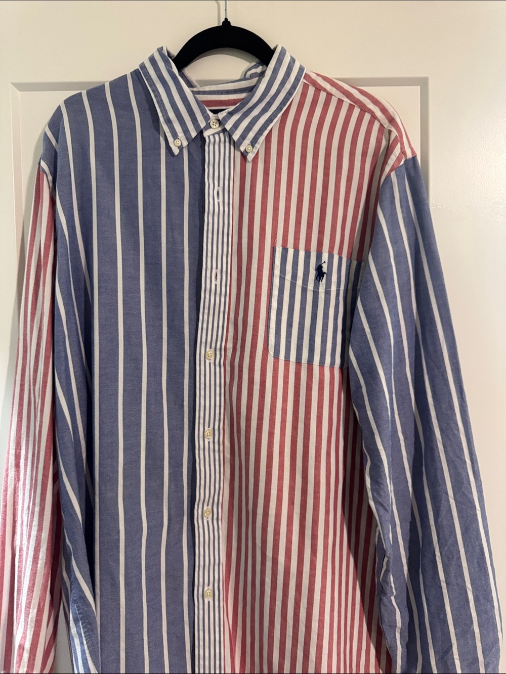 Ralph Lauren Men's Red & Blue Vertical Stripe Button-Down Shirt